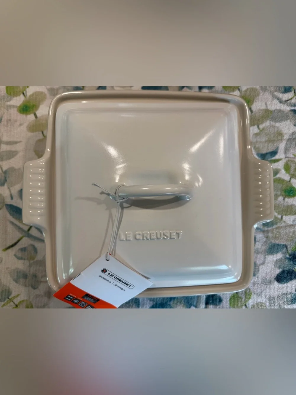 NEW Retired Le Creuset Square Baker Dish w/Lid 23cm 1.7 Qt Cotton Matte White